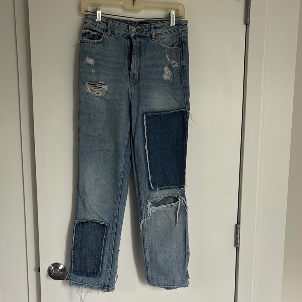 BDG Blue Straight Leg Jeans with Distressed Details